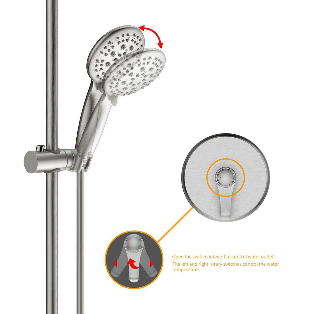 INSTER LOTUS 6-Spray Pressure Balance Handheld Showerhead with Wall Bar and Towel Hooks in Brushed Nickel (Valve Included) HDGS0004A2NS