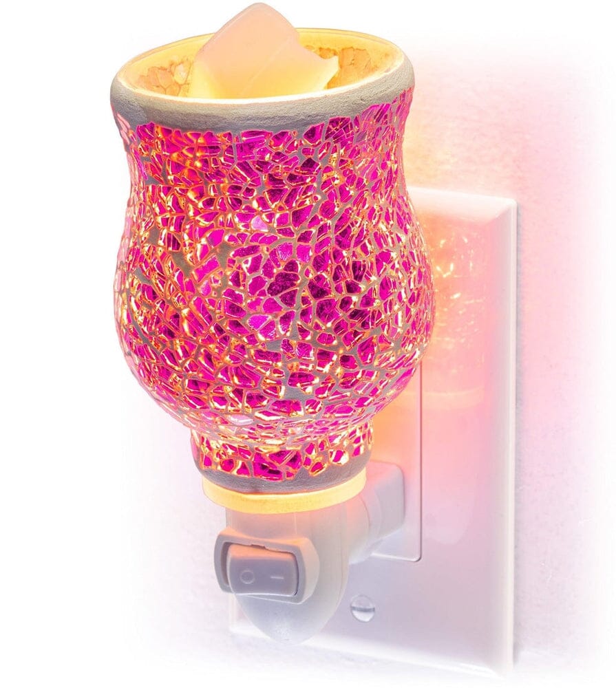 Mosaic Glass Plug-In Fragrance Wax Melt Warmer (Crackled Fuchsia)