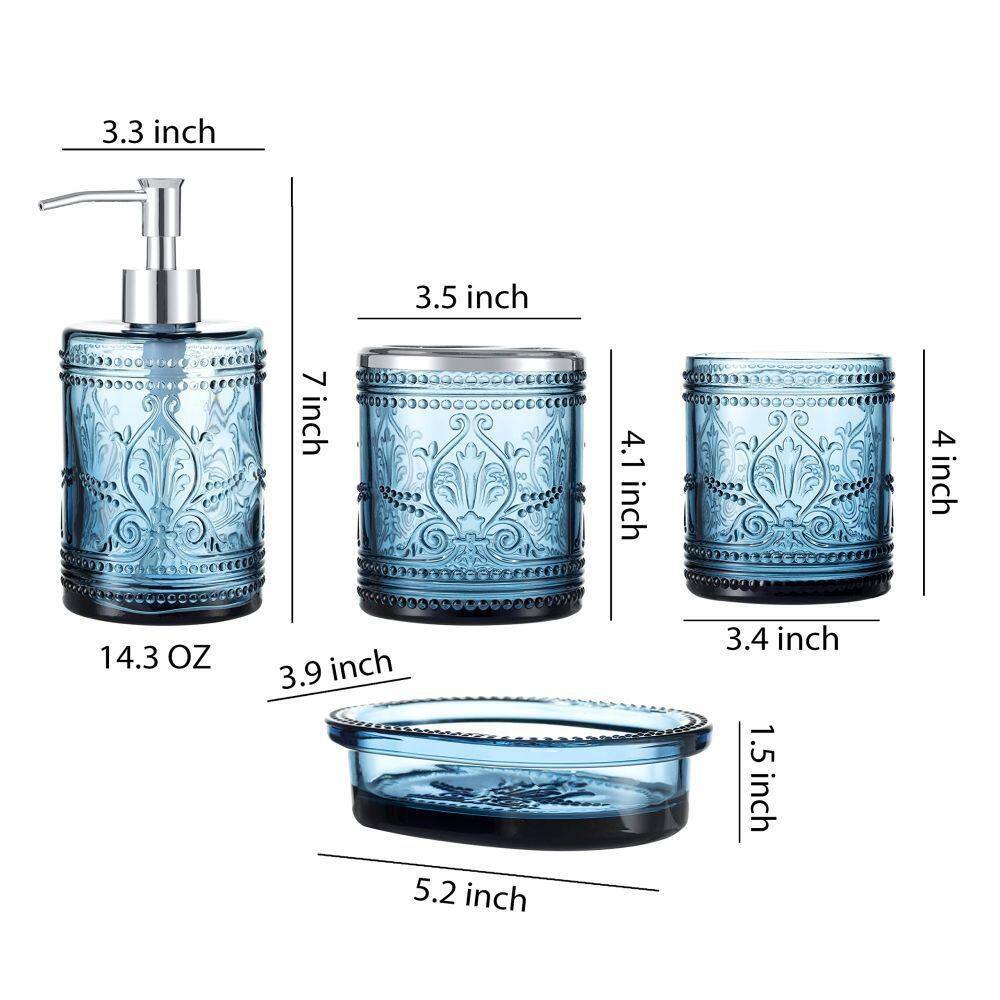 Dracelo 4-Piece Bathroom Accessory Set with Soap Dispenser Tumbler Soap Dish Toothbrush Holder in Cobalt Bule B086YK7N5Y