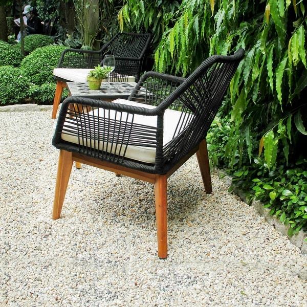 M4H Lucena Solid Wood Outdoor Rope Chair Set with Ceramics Table