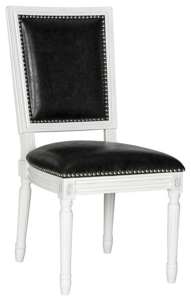 Cora 19  x27 x27H French Brasserie Leather Side Chair Set of 2 Silver Nail Heads Black   Modern   Dining Chairs   by Virgil Stanis Design  Houzz