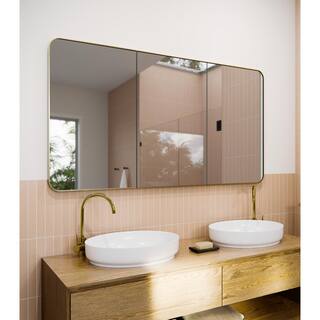 Glass Warehouse Calla 60 in. W x 32 in. H x 5 in. D Satin Brass Recessed Medicine Cabinet with Mirror SC3-SQ-60X32-SB