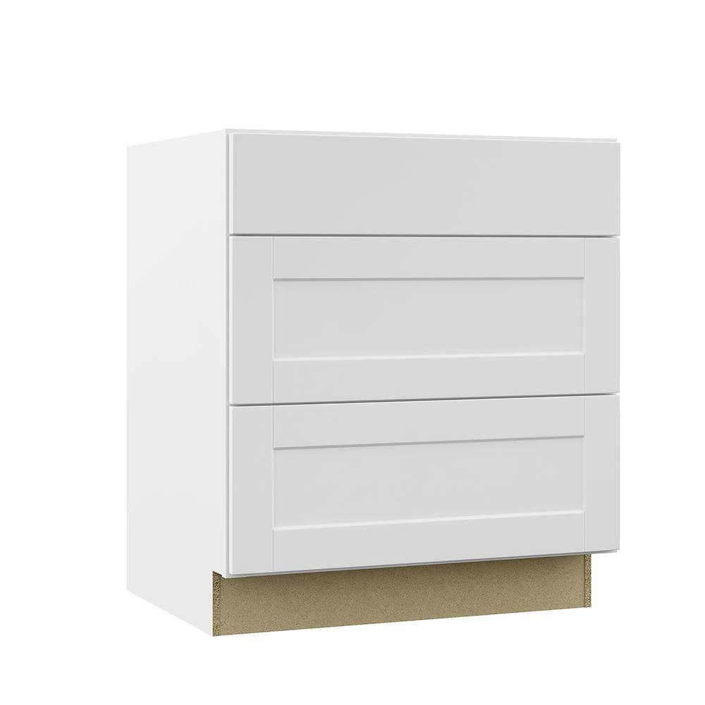 Hampton Bay Satin White Shaker Assembled Pots and Pans Drawer Base Kitchen Cabinet (30 in. x 34.5 in. x 24 in.) KDB30-SSW