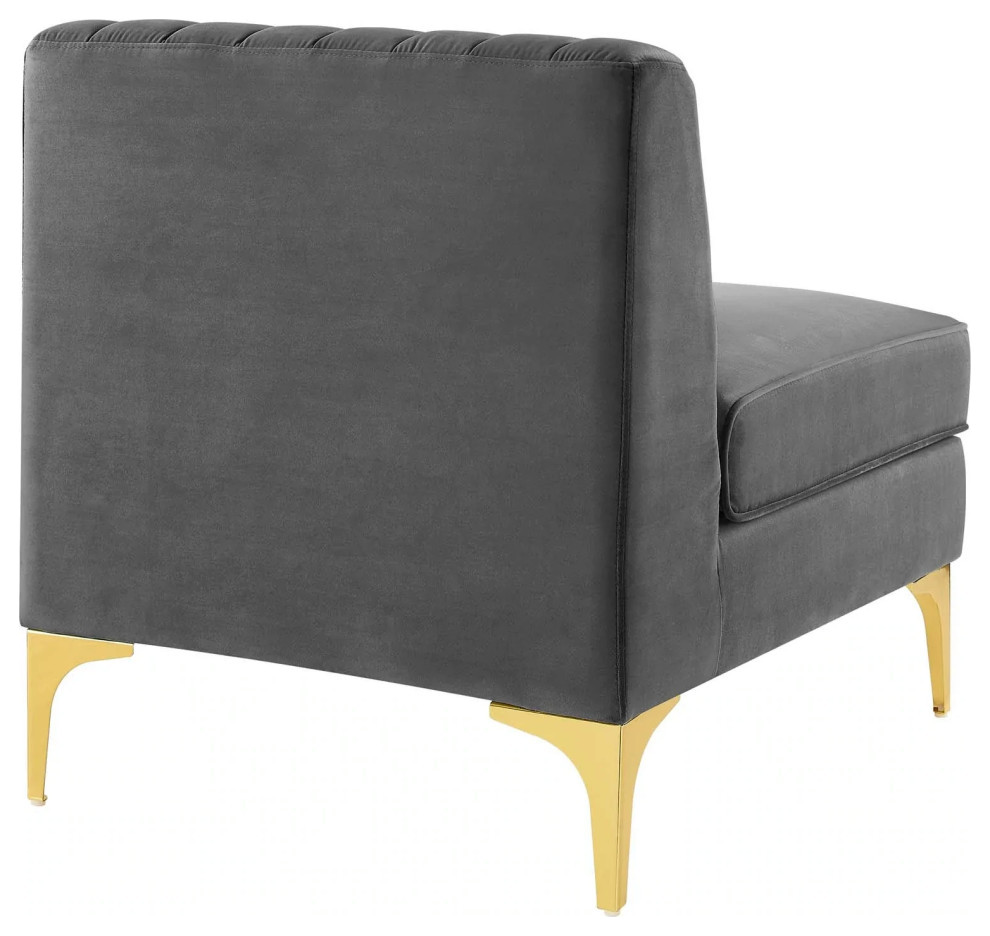 Amaya Gray Channel Tufted Performance Velvet Armless Chair   Midcentury   Armchairs And Accent Chairs   by Peachtree Fine Furniture  Houzz