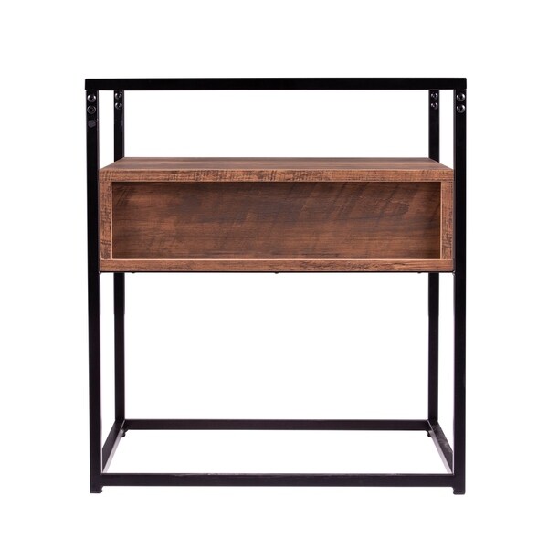 SEI Furniture Ottone Industrial Brown Wood Side Table