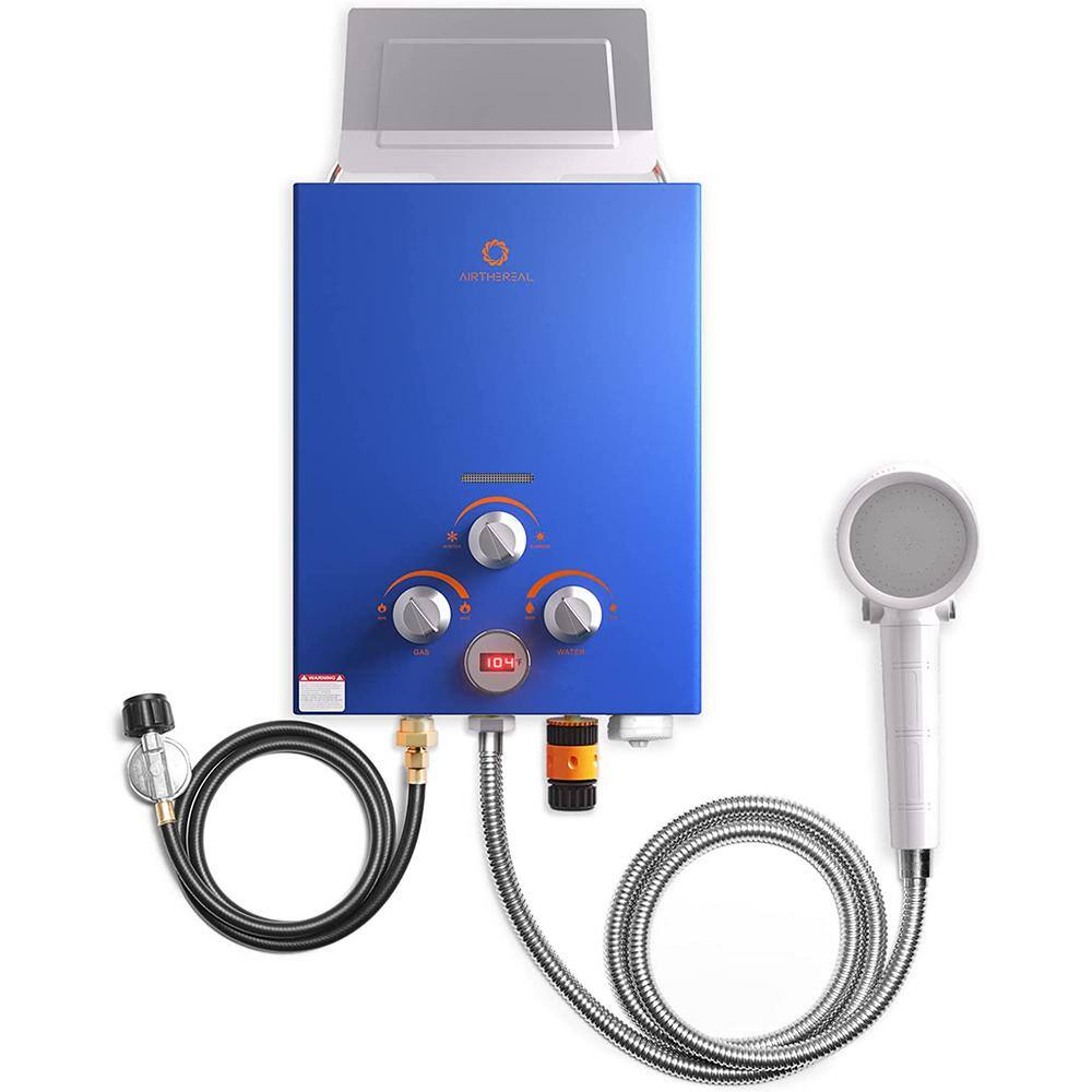 Airthereal 6L 1.58 GPM Outdoor Portable Propane Gas Tankless Water Heater Use for Camping RV and Pet Bath Evenfall series Blue EVF-6BL