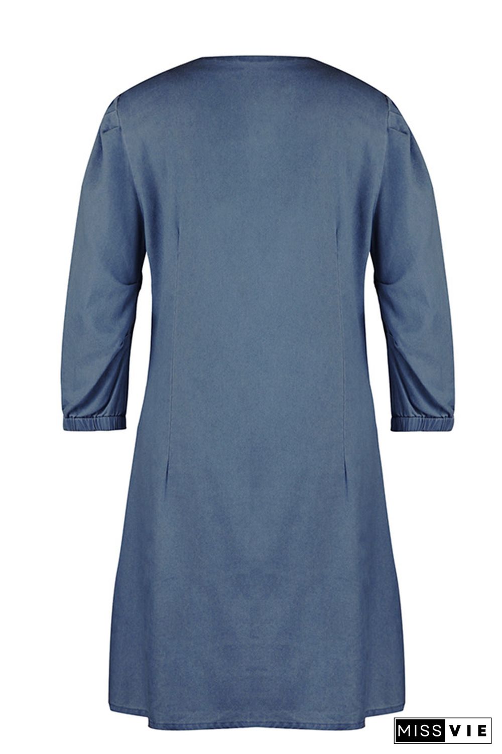 Plain V Neck Denim Dress