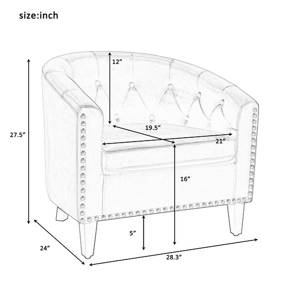 Chesterfield-Inspired Tufted Button Barrel Chair， Accent Chair Club Chair with Solid Wood Frame for Living Room， Grey+Linen