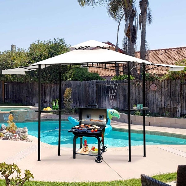 13 x 4.5 Ft Outdoor Grill Gazebo with Bar Counters and Extendable Shades