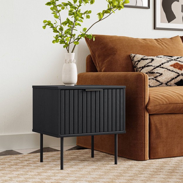 Lysander Fluted Side Table With Drawer Black Corliving