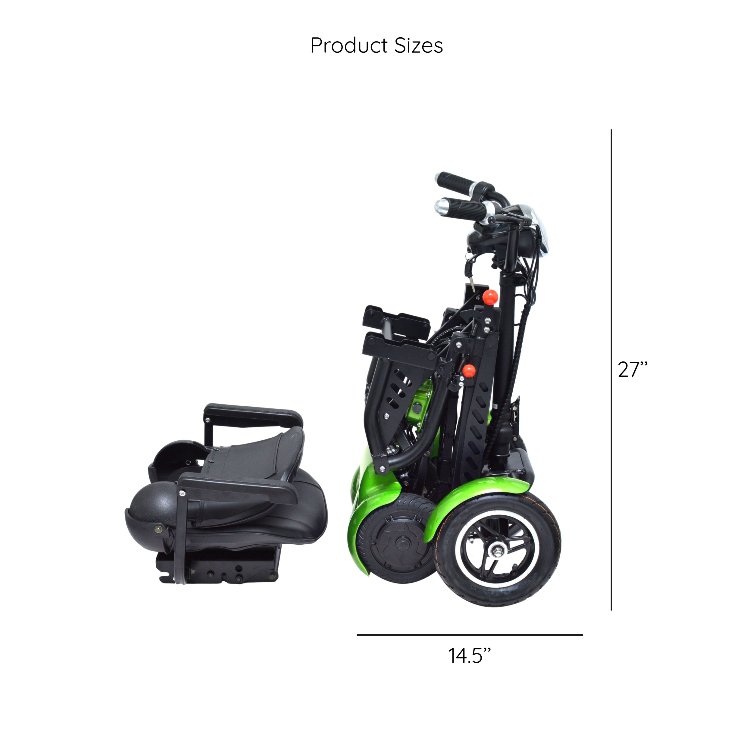 Special Design Green Portable Travel Scooter, LED Lights Extra Child Seat