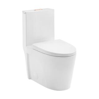 Swiss Madison St. Tropez 1-piece 1.11.6 GPF Dual Flush Elongated Toilet in Glossy White with Rose Gold Hardware Seat Included SM-1T254HBG