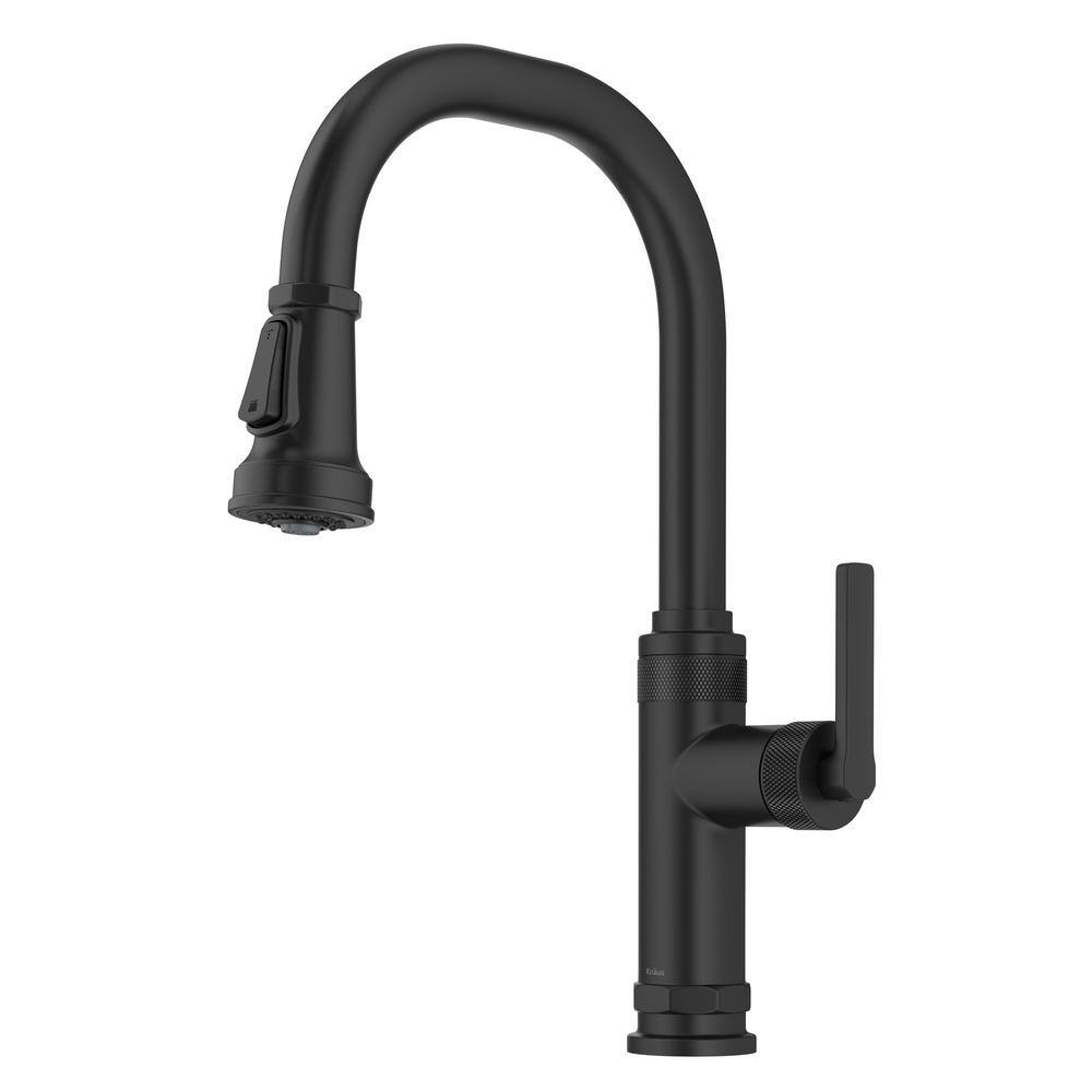 KRAUS Allyn Industrial Pull-Down Single Handle Kitchen Faucet in Matte Black KPF-4102MB