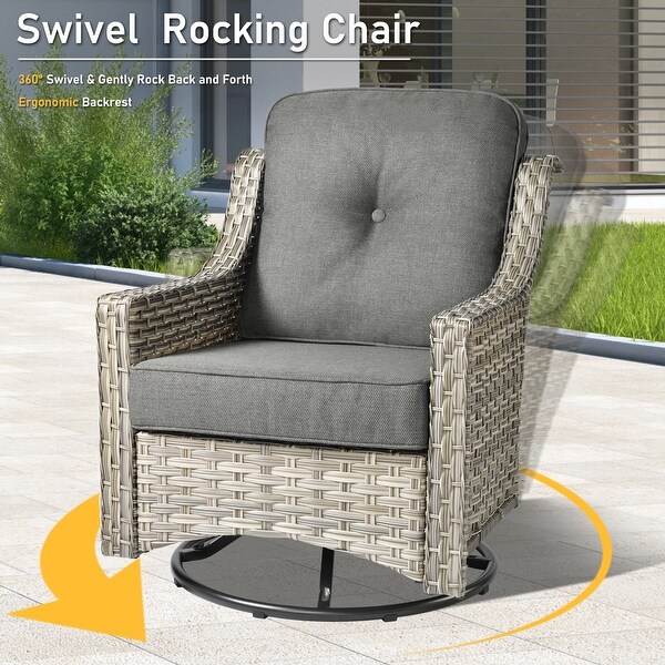 HOOOWOOO 5piece Patio Wicker Furniture Conversation Set with Swivel Chair and Coffee Table