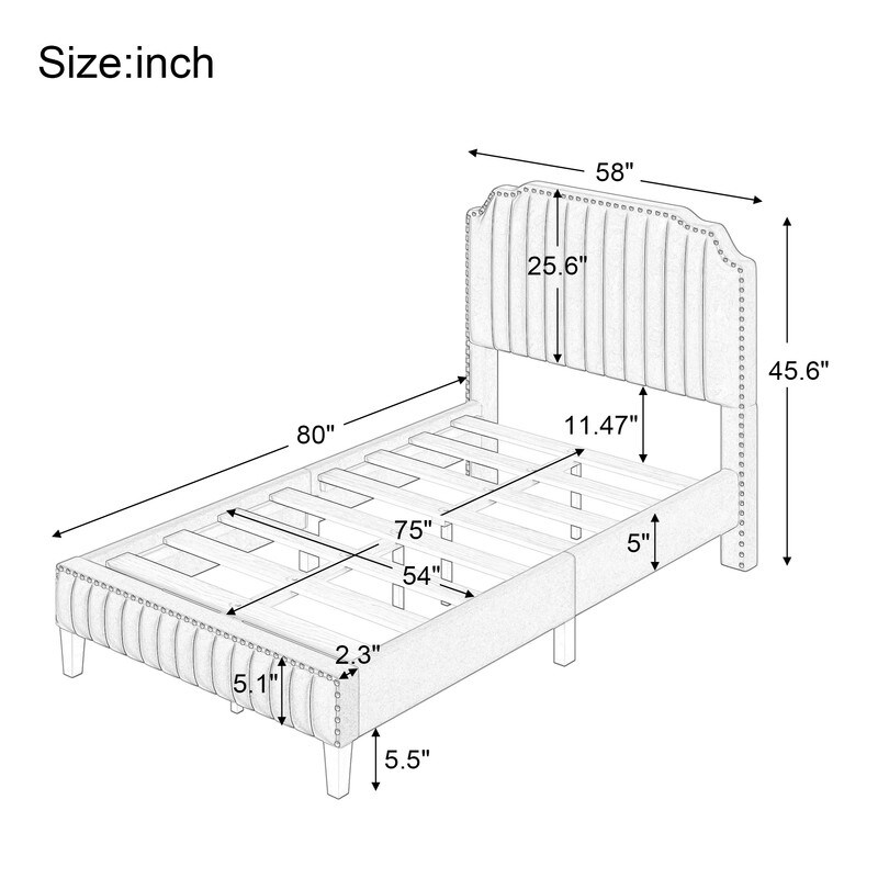 3Pcs Linen Curved Upholstered Platform Bed Set with 2 Black Cherry Nightstands