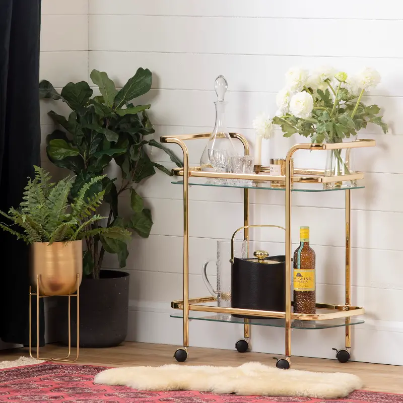 Maliza Gold Glass Bar Cart - South Shore