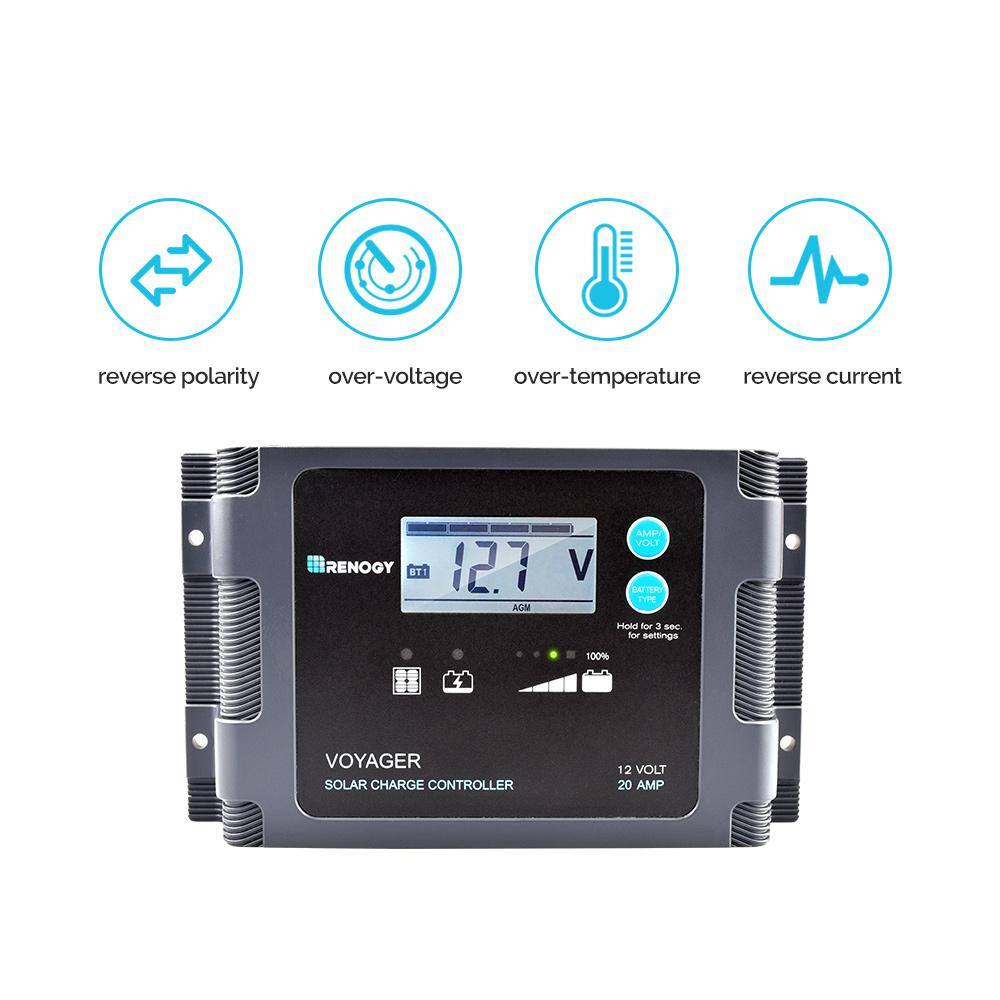 Renogy 200-Watt 12-Volt Foldable Suitcase Off-Grid Solar Kit Built-in Kickstand w Waterproof 20A PWM Voyager Charge Controller RNG-KIT-STCS200D-VOY20