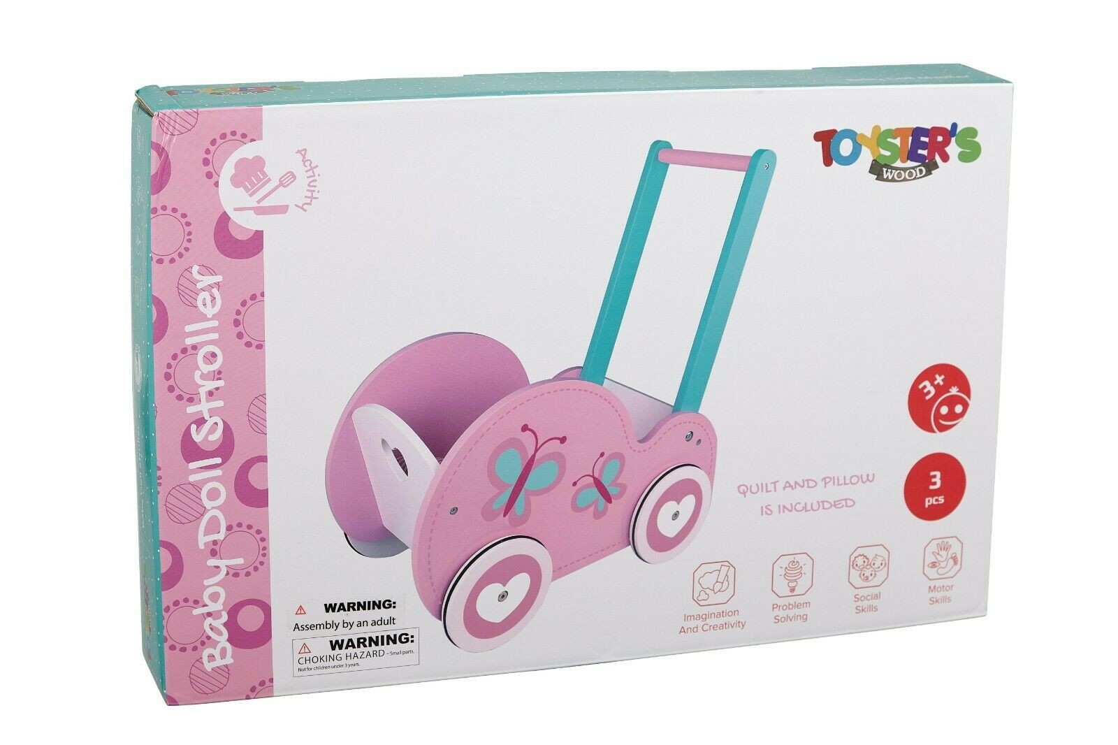 Toysters Wooden Push Walker Wagon for Toddlers | Adorable Baby Doll Carrier Bugg