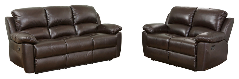 Toscana 2 Piece Leather Reclining Loveseat and Sofa Set  Brown   Contemporary   Living Room Furniture Sets   by Abbyson Living  Houzz