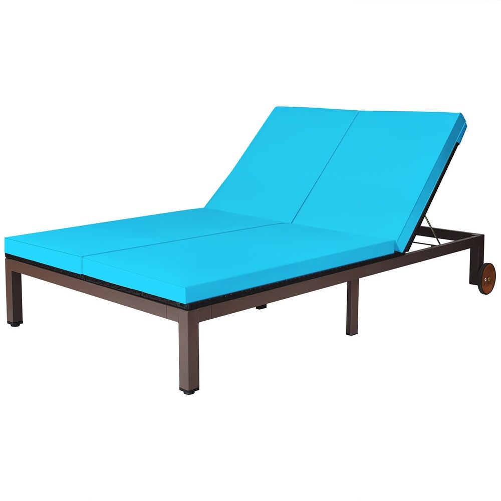 Costway 2 Person Patio Rattan Lounge Chair Chaise Recliner Adjustable   Turquoise