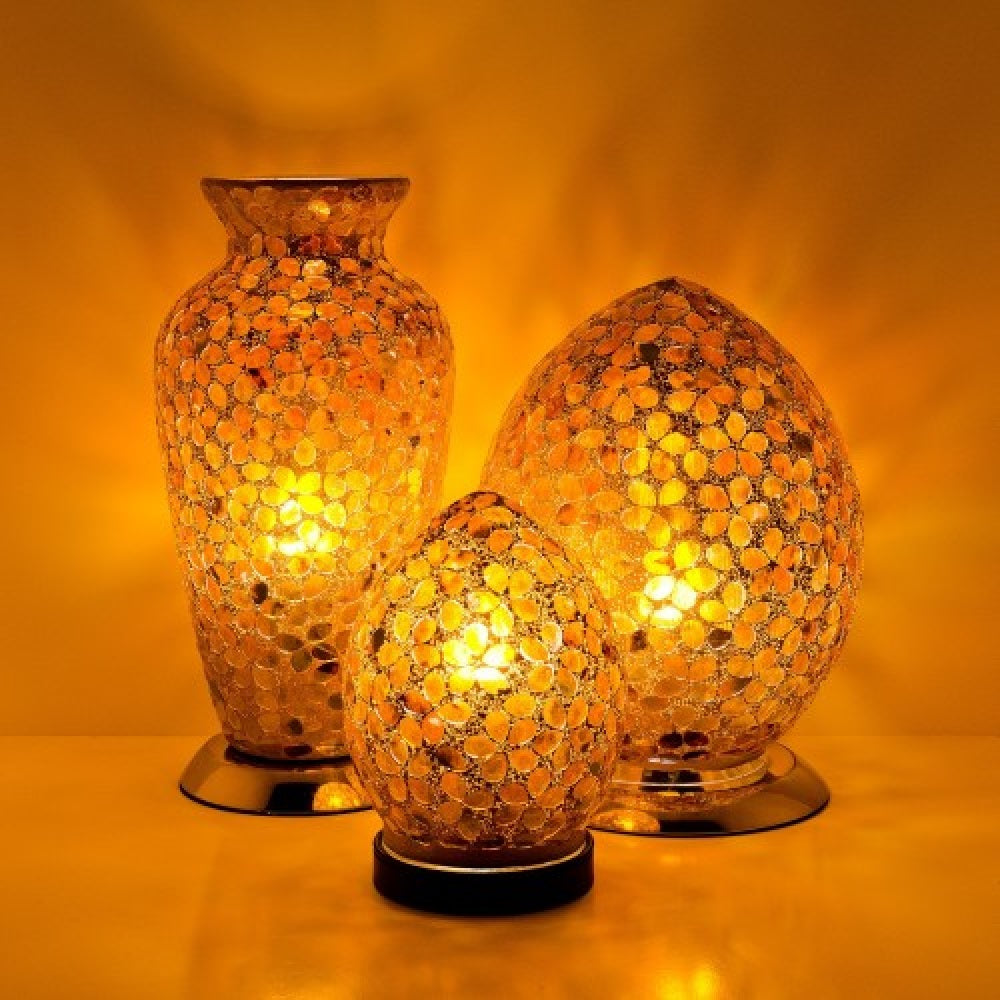 Britalia 880402 Brown Flower Mosaic Glass Vintage Egg Table Lamp 20cm