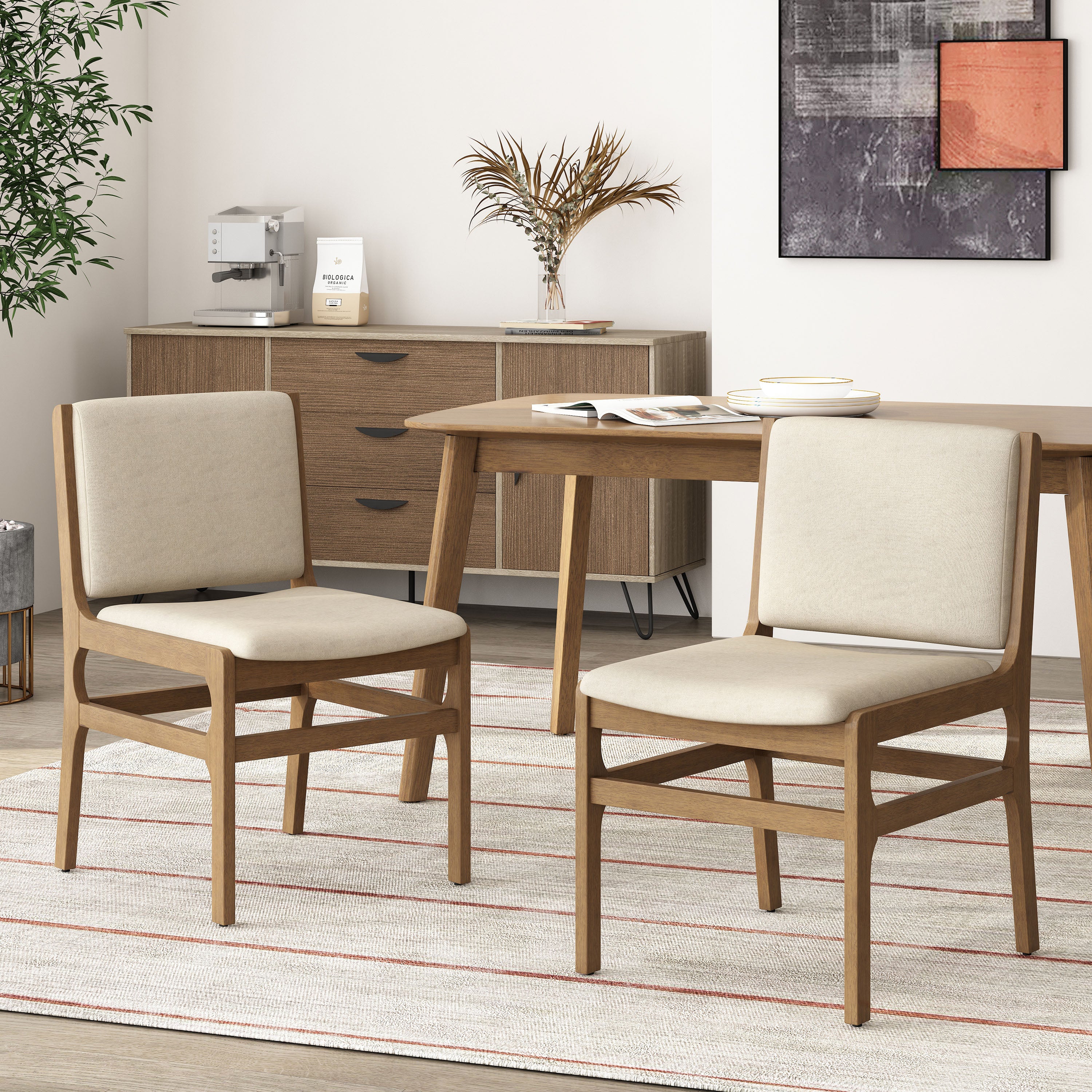 Galtin Contemporary Fabric Upholstered Wood Dining Chairs, Set of 2