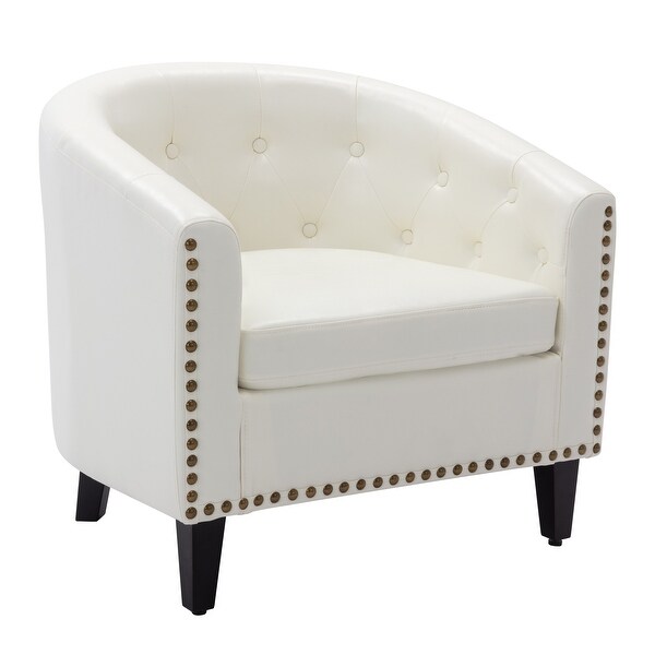 Tufted Barrel Chair for Living Room， Bedroom， Club(Leather or Linen)