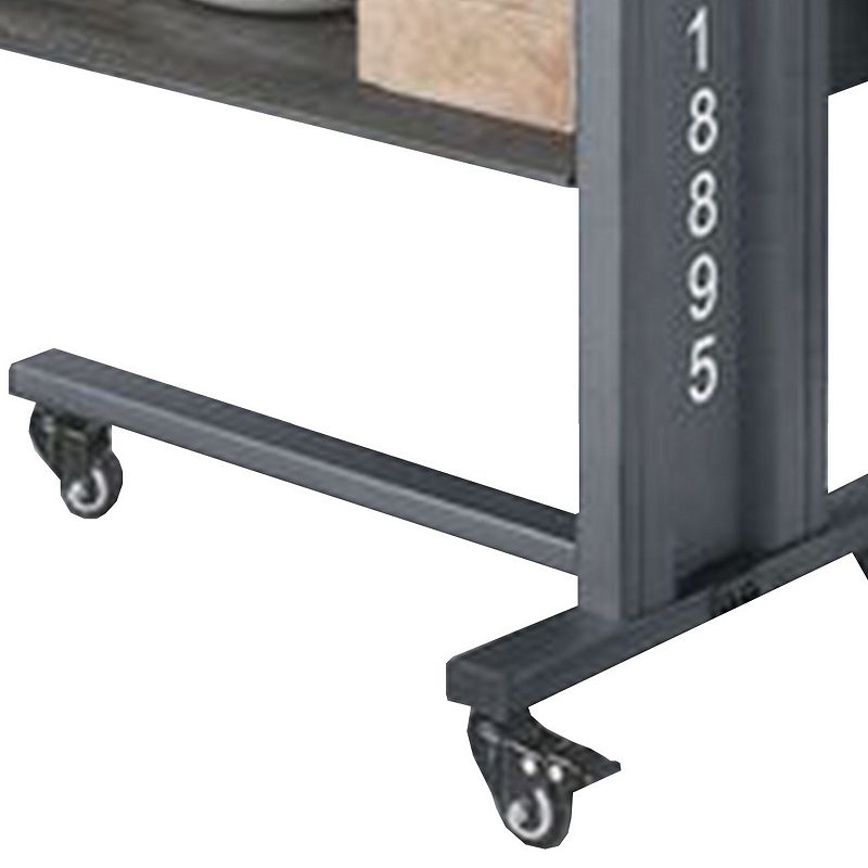 Accent Table with Metal Cargo Style and 3 Caster Wheels， Gray