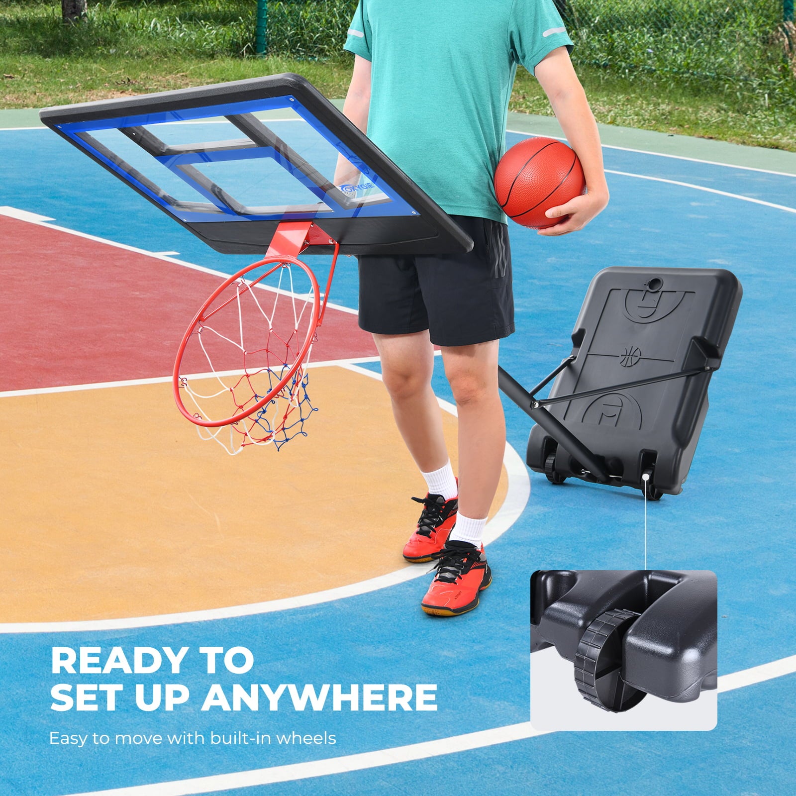 Oxygie Basketball Hoop， Outdoor Basketball Hoop Adjustable Height 47 in to 59 in Indoor/ Outdoor Basketball Hoop with 2 Balls and Pump (Black)