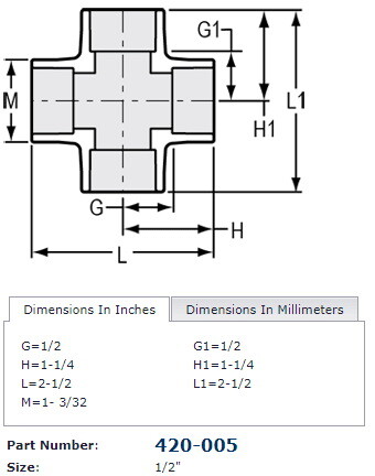 PVC Fittings 420005 Sch. 40 PVC Cross 1/2 in. Slip...