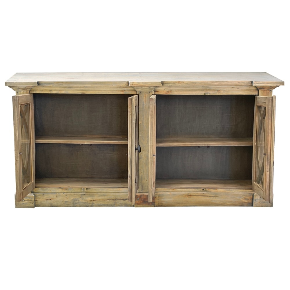 Shabby Chic Cottage 63 in. Wide Driftwood Brown Solid Wood Buffet with Arched Glass Door   63\