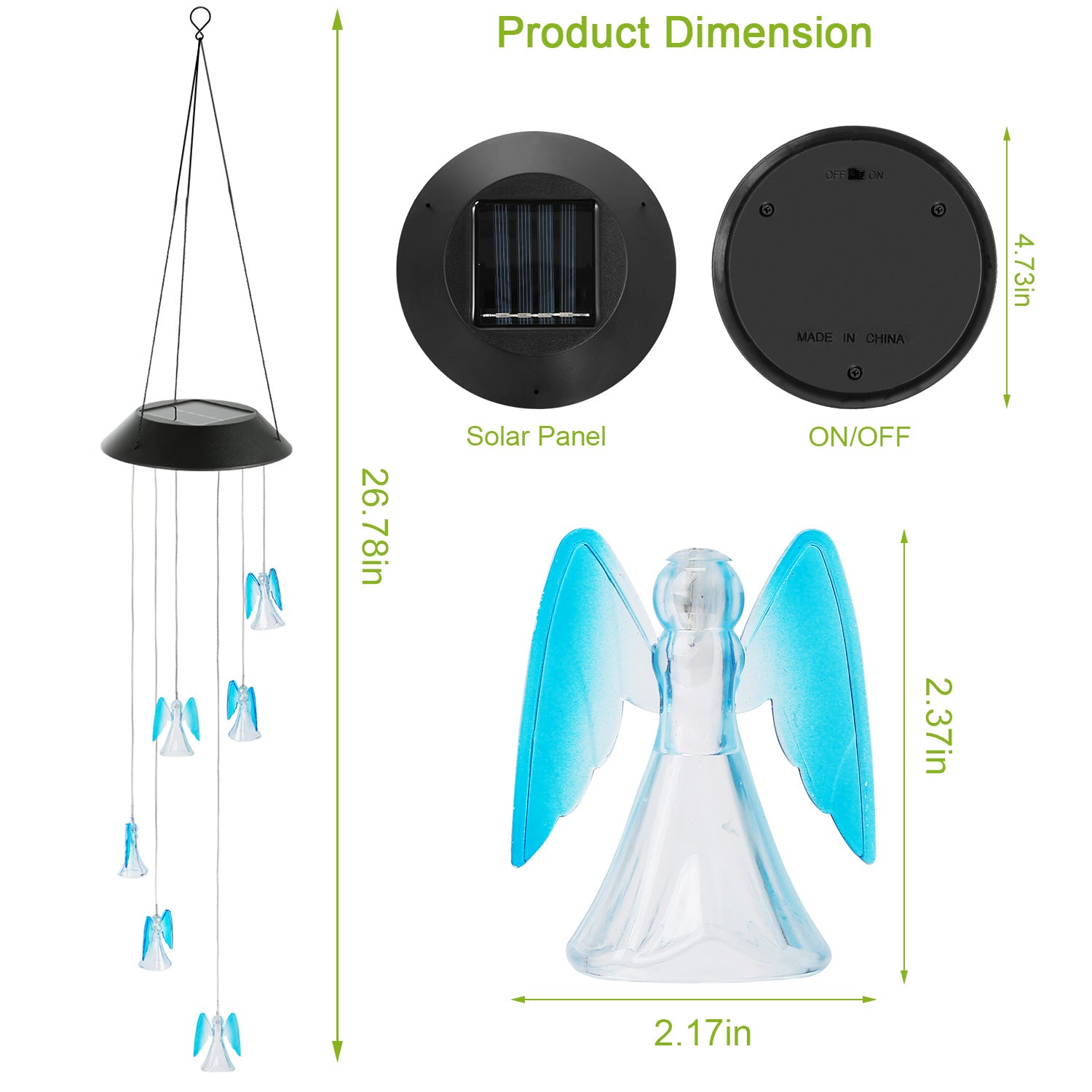 iMounTEK Solar Powered Angel Lights Wind Chimes LED Color Changing Hanging Wind Lamp