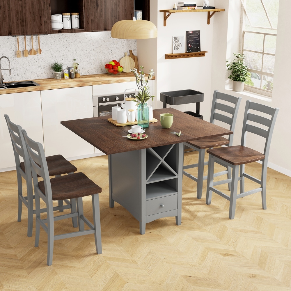 5 Piece Dining Table Set with Drop Leaf