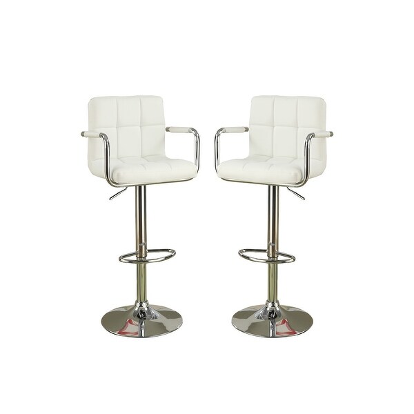 Faux Leather Bar Stools With Armrests， Chrome(Set of 2)