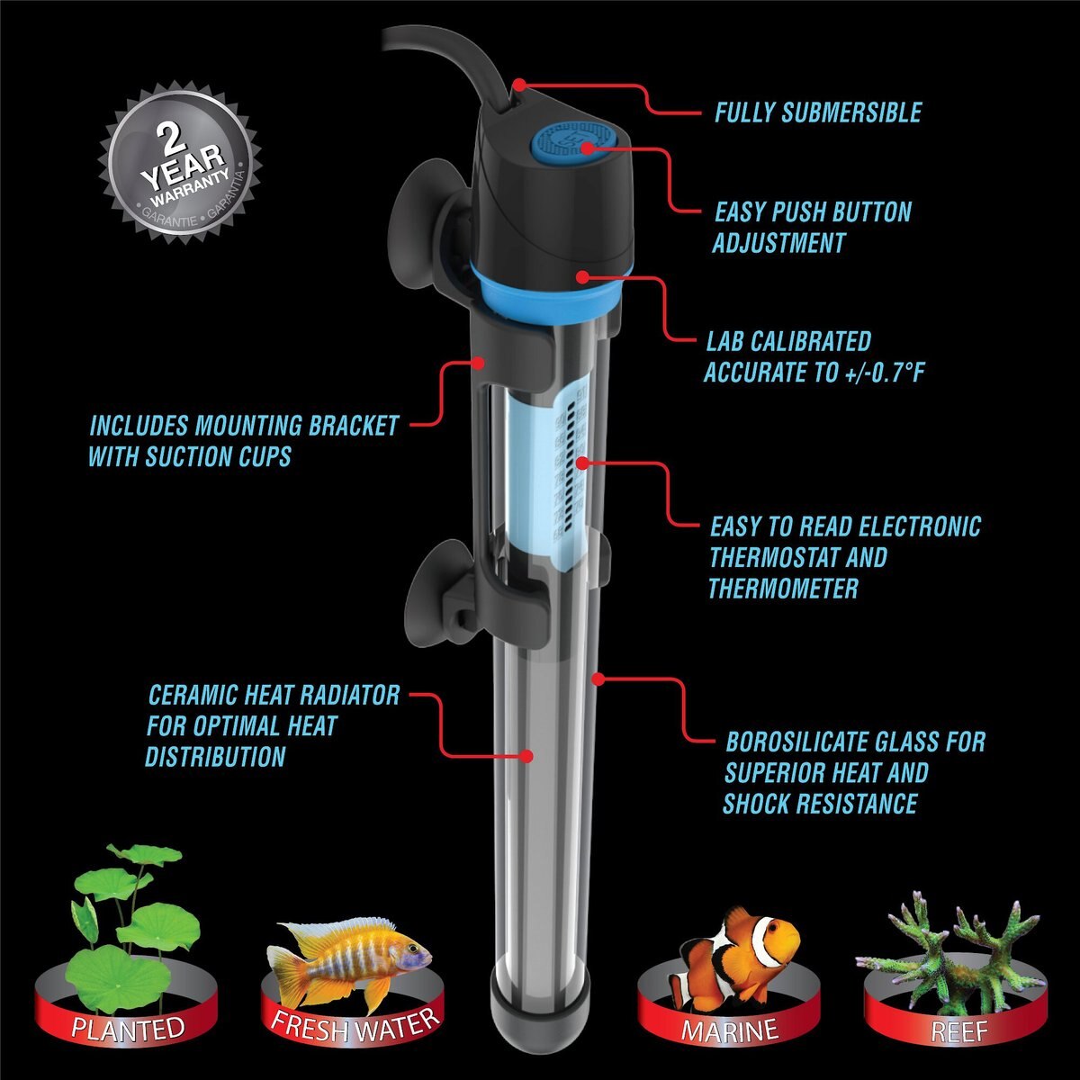 Cobalt Aquatics Neo-Glass Submersible Aquarium Heater