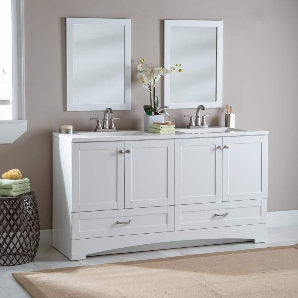 Glacier Bay Lancaster 602 in W x 188 in D x 331 in H Freestanding Bath Vanity in White with White Cultured Marble Top