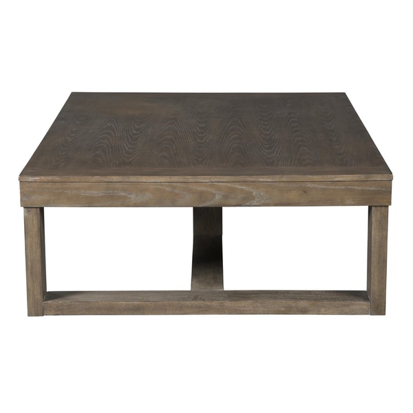 Grained Wooden Frame Cocktail Table with Trestle Base， Brown