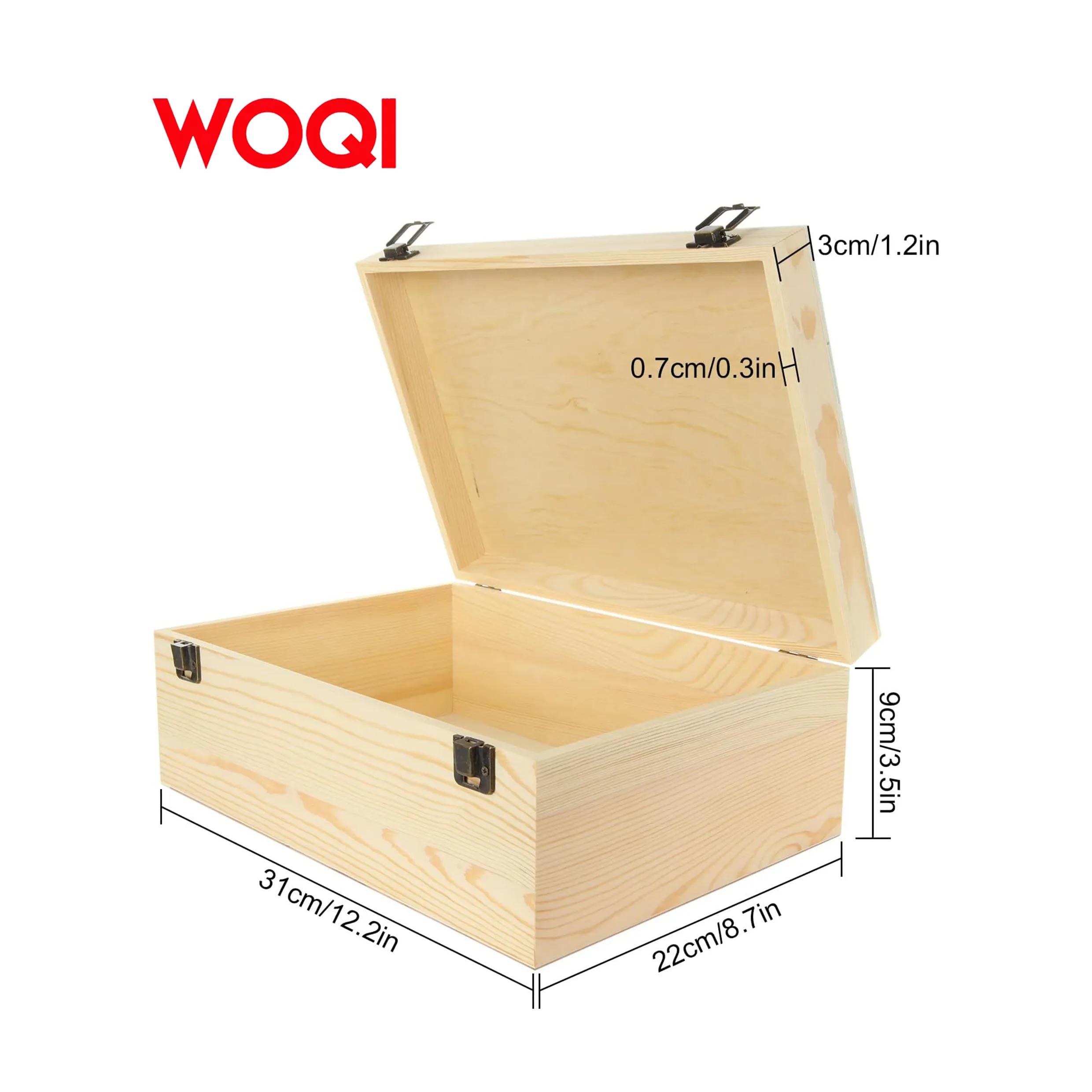 WOQI wooden storage box with hinged lid and locking key