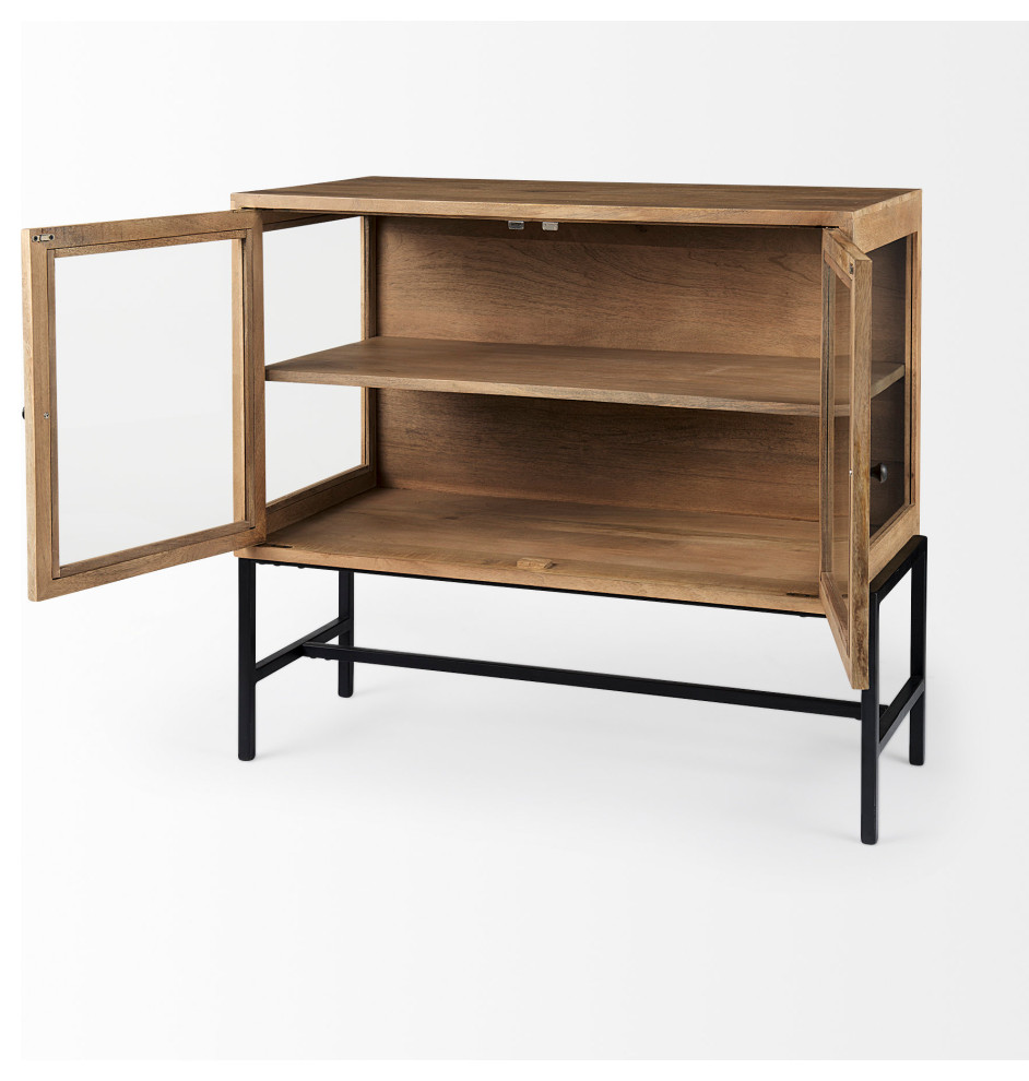 Arelius Light Brown Solid Wood with Black Metal Base Accent Cabinet   Industrial   Accent Chests And Cabinets   by Mercana  Houzz