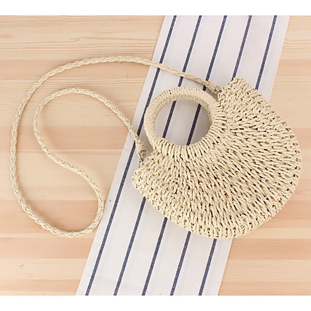 Women's Handbag Crossbody Bag Straw Bag Straw Holiday Beach Large Capacity Breathable Solid Color Folk off white khaki