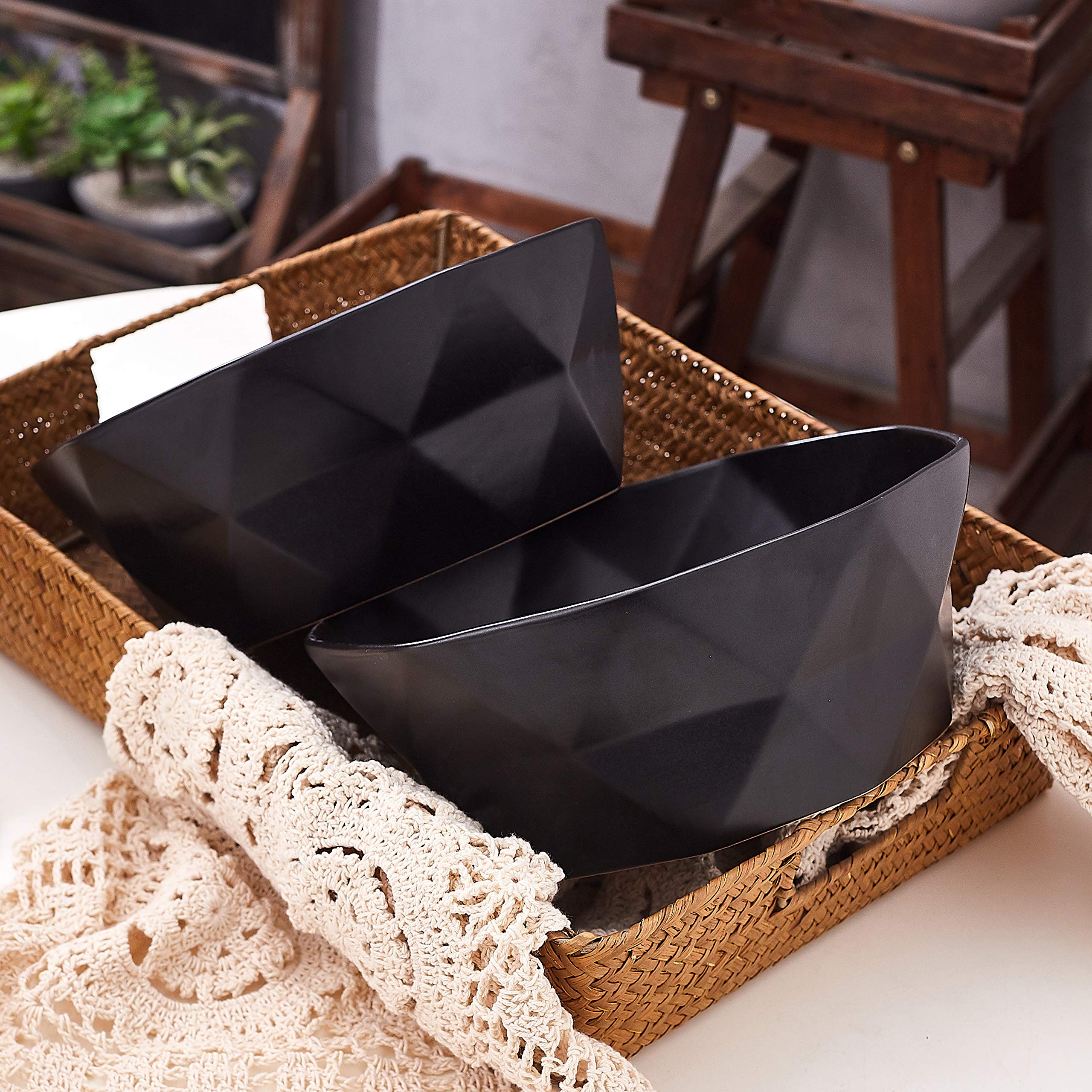 Set Of 2 Premium Ceramic Geometric Large Salad Serving Bowls (60 Oz) Oven Safe. For Family