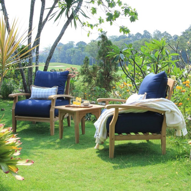 Cambridge Casual 3pc Caterina Teak Outdoor Patio Small Space Chat Furniture Set With Cushion Navy