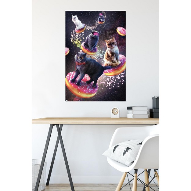 Trends International James Booker Galaxy Space Cats Riding Donuts Unframed Wall Poster Prints