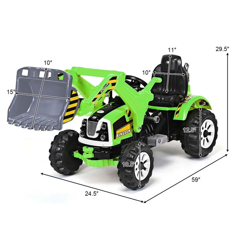 Kids Ride on Excavator, 12V Battery Powered Construction Vehicles Dumper Truck Toy with Front Loader Shovel