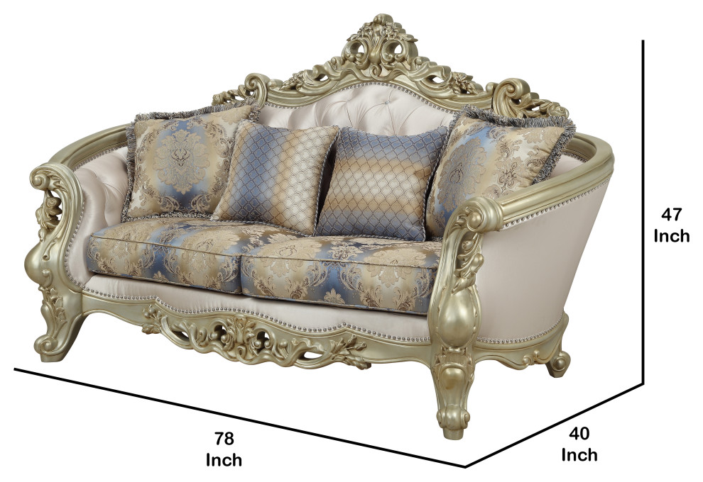 Curved Design Loveseat With Scrollwork And Crystal Tufting  Silver And Gold   Victorian   Loveseats   by VirVentures  Houzz