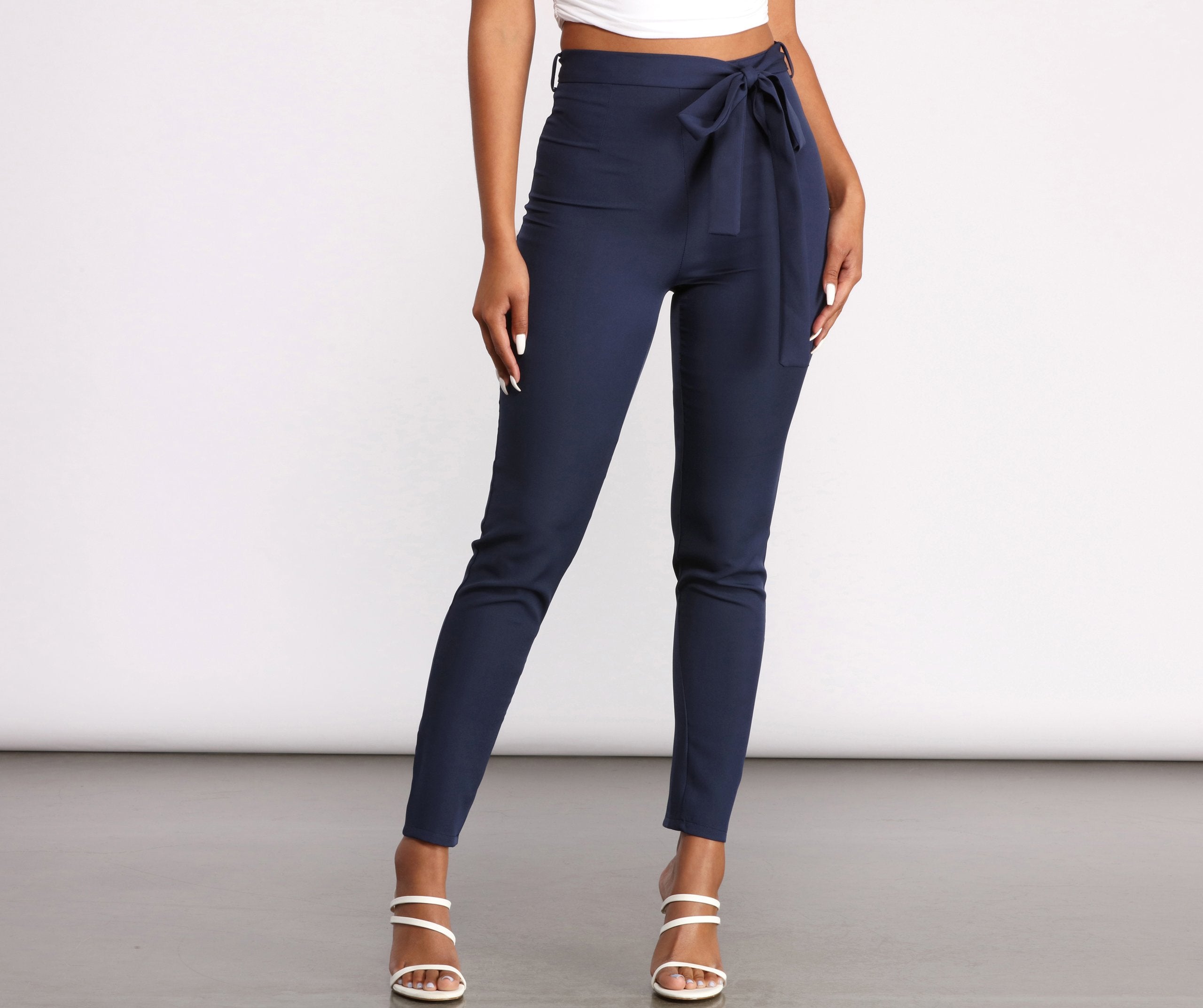 High Rise Tie Waist Tapered Pants