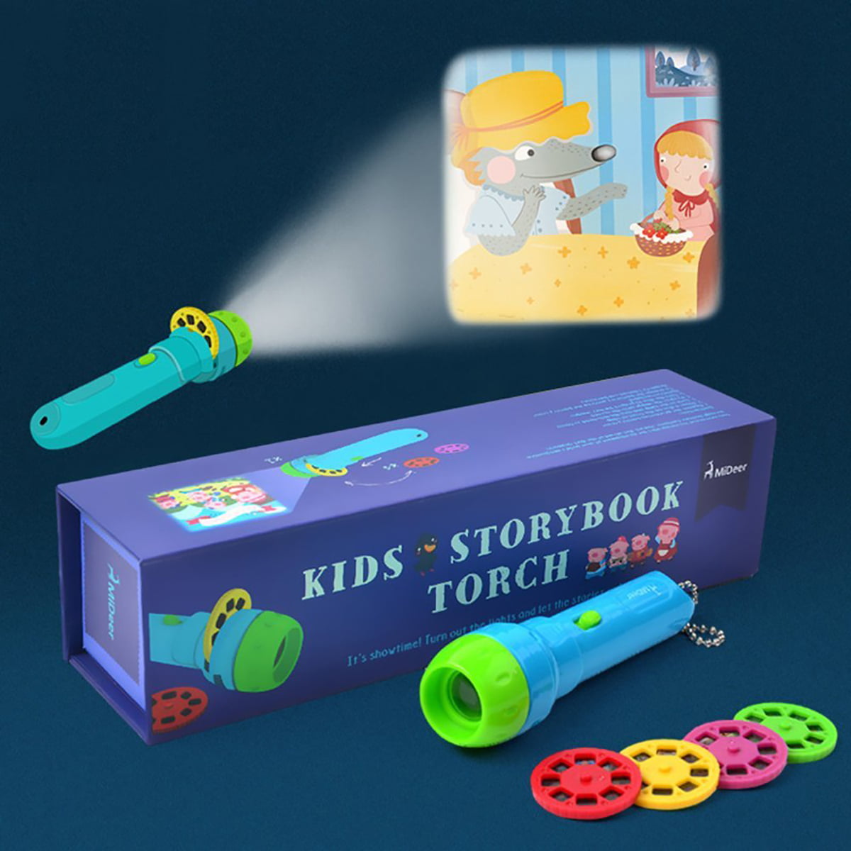 Storybook Projector Torch， Kids Storybook Flashlight Toys for Preschool Kids Toddlers Boys and Girls Education