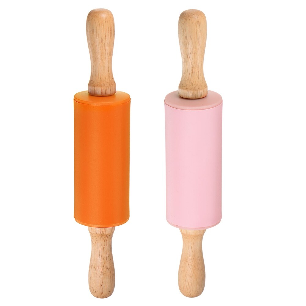 Silicone Rolling Pins for Baking Wood Handle 23.5cm x 4.2cm Orange   Pink   Orange   Pink