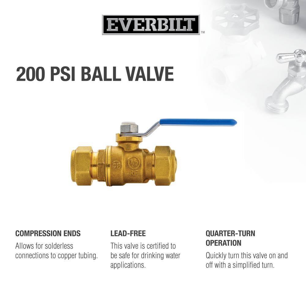 Everbilt 12 in. x 12 in. Brass Compression Full Port Ball Valve 107-023EB