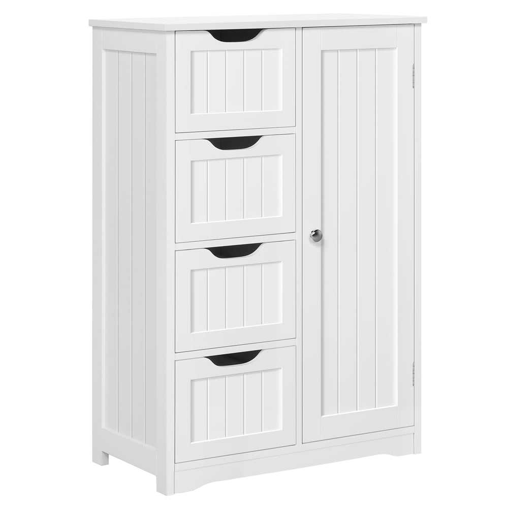 SUGIFT 4 Drawer Storage Cabinet, Wooden Bathroom Cabinet Storage Cupboard 2 Shelves, White